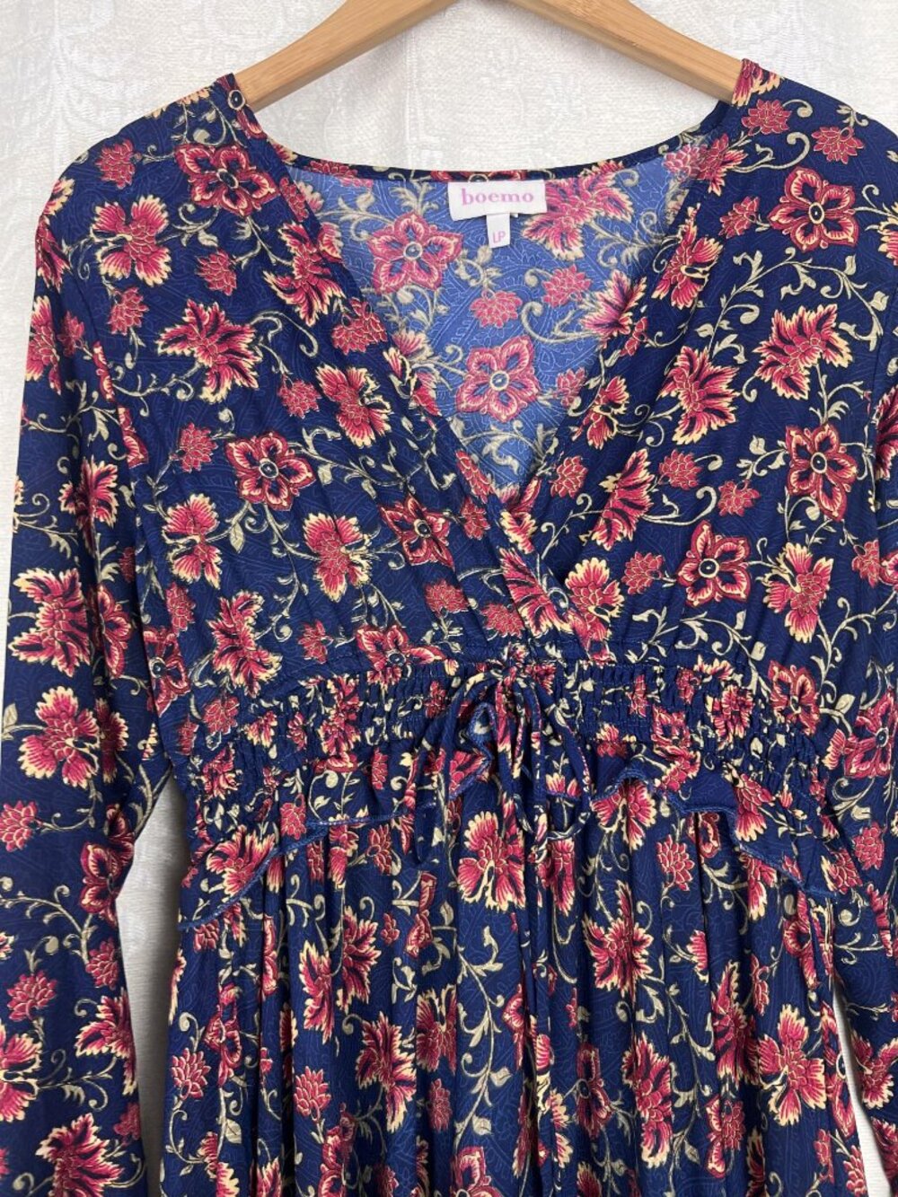 Anthropologie Boemo ruffle peasant maxi dress blue red floral cottagecore Petite - Picture 2 of 9